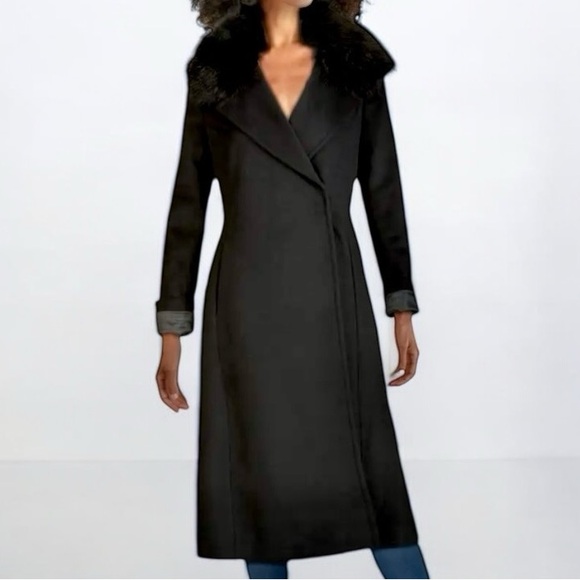 Cole Haan Signature Slick Wrap Coat with Faux Fur Trim - Picture 1 of 16
